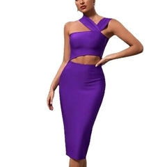 Purple Solid Color Sleeveless Elegant Bandage Dress