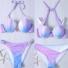 Push Up Padded Mermaid Shell Bra Bikini Set