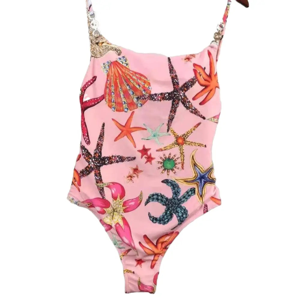 Push Up Starfish Print Monokini for Women Pink / S