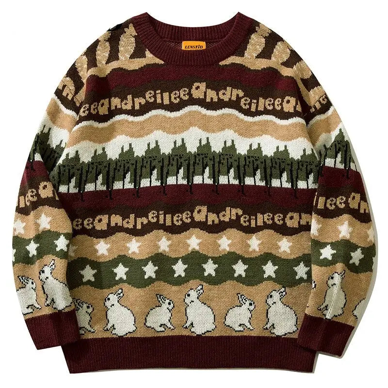 Rabbit and Stars Loose Sweaters - Burgundy / S - Sweater