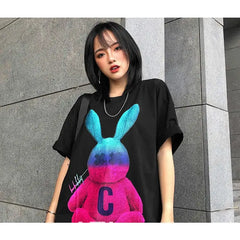 Rabbit Cartoon Loose T Shirt for Men and Women