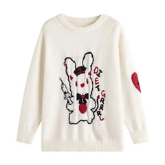 Rabbit Knitted Long Sleeve Pullover Sweater - Beige