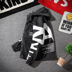 Raglan Letter Print Hooded Jacket for Men and Women