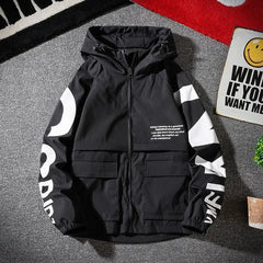 Raglan Letter Print Hooded Jacket for Men and Women