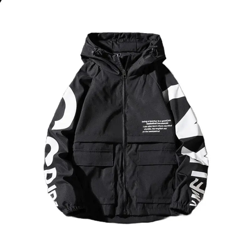 Raglan Letter Print Hooded Jacket for Men and Women