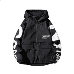 Raglan Letter Print Hooded Jacket for Men and Women