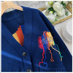 Rainbow Buttons Tassel Knitted Cardigan Sweater