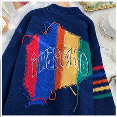 Rainbow Buttons Tassel Knitted Cardigan Sweater