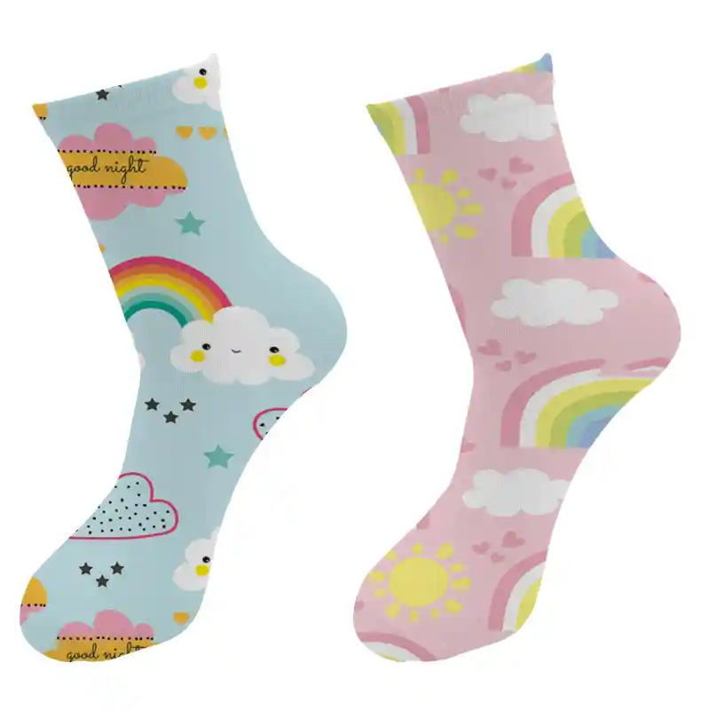 Rainbow Clouds Unicorn Funny Middle Socks