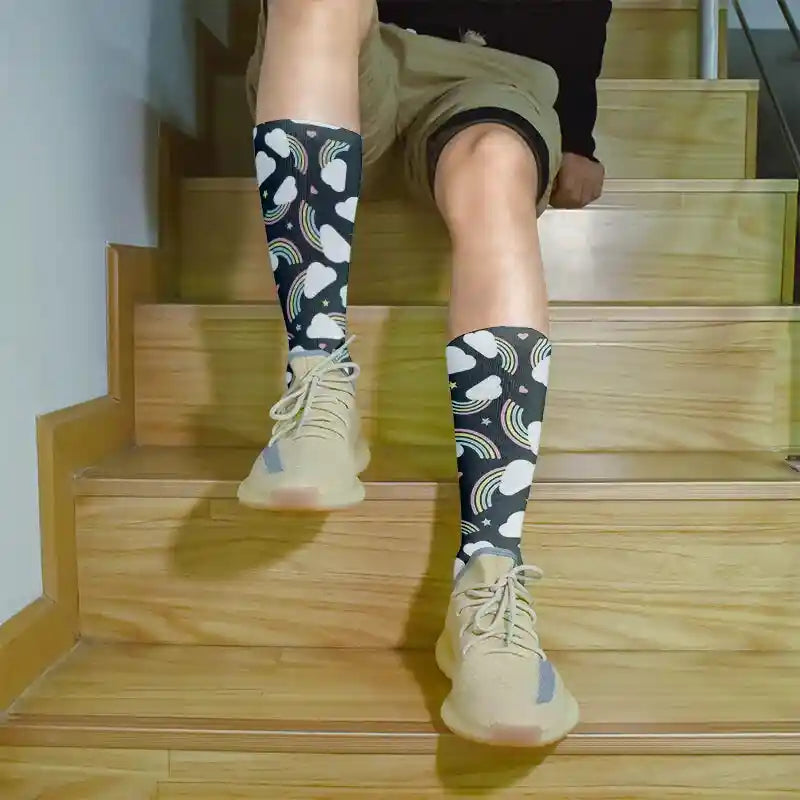 Rainbow Clouds Unicorn Funny Middle Socks