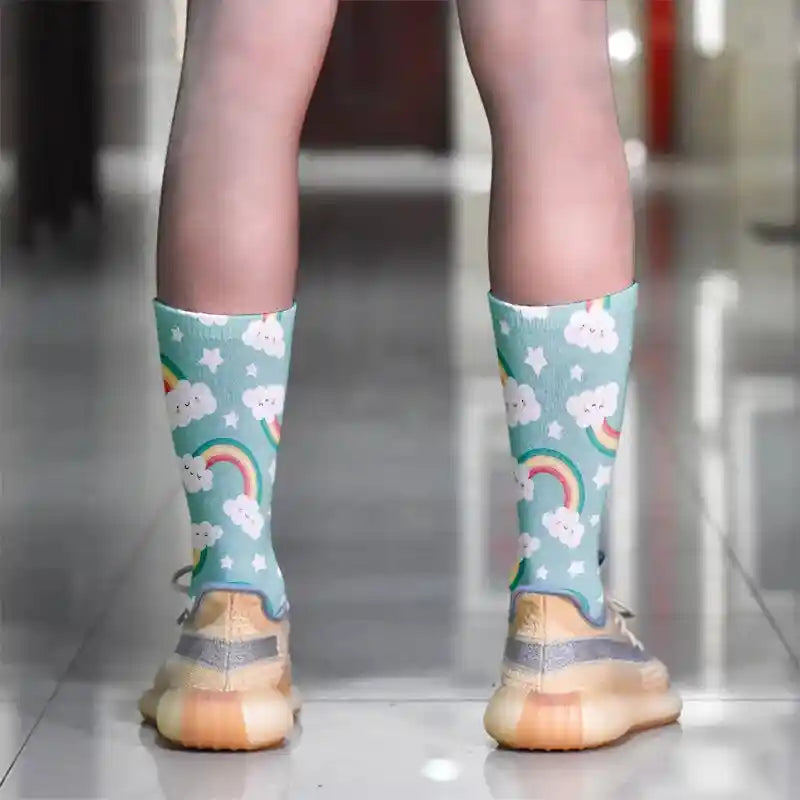 Rainbow Clouds Unicorn Funny Middle Socks