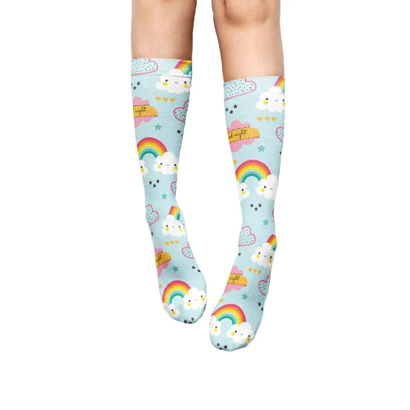 Rainbow Clouds Unicorn Funny Middle Socks