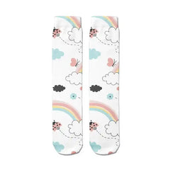 Rainbow Clouds Unicorn Funny Middle Socks