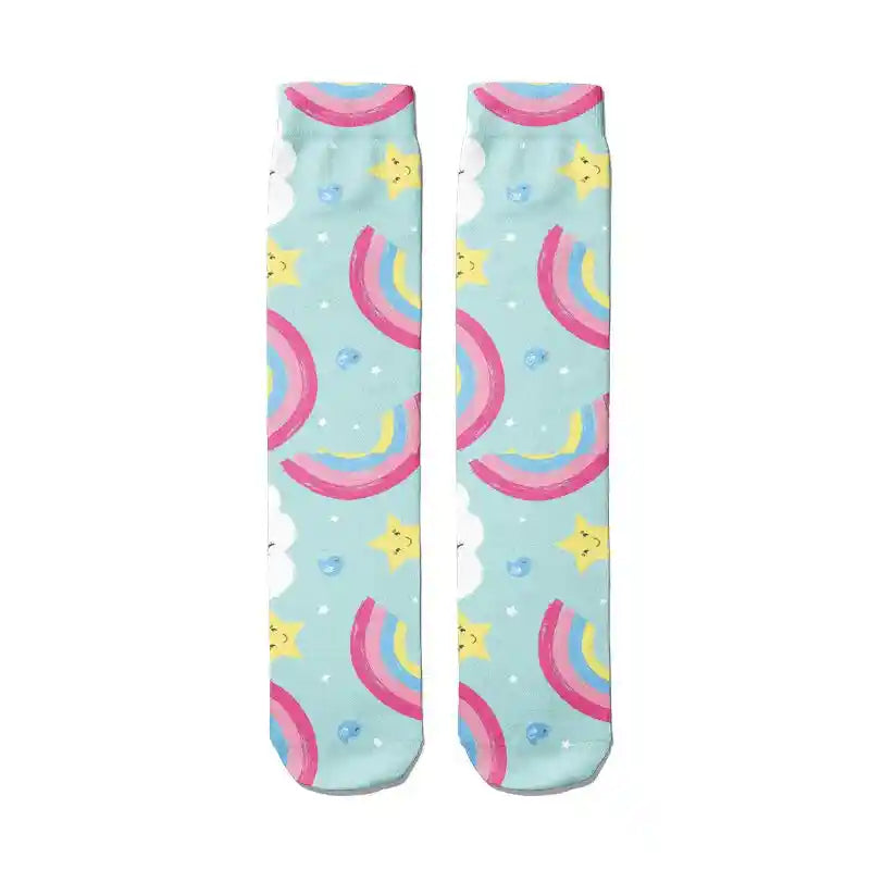 Rainbow Clouds Unicorn Funny Middle Socks Bird Star