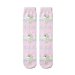 Rainbow Clouds Unicorn Funny Middle Socks Butterfly