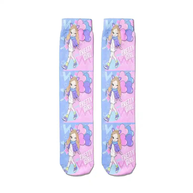 Rainbow Clouds Unicorn Funny Middle Socks Hearts