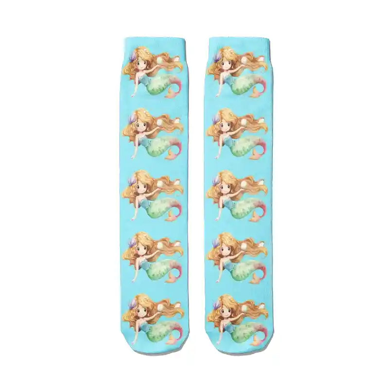Rainbow Clouds Unicorn Funny Middle Socks Mermaid