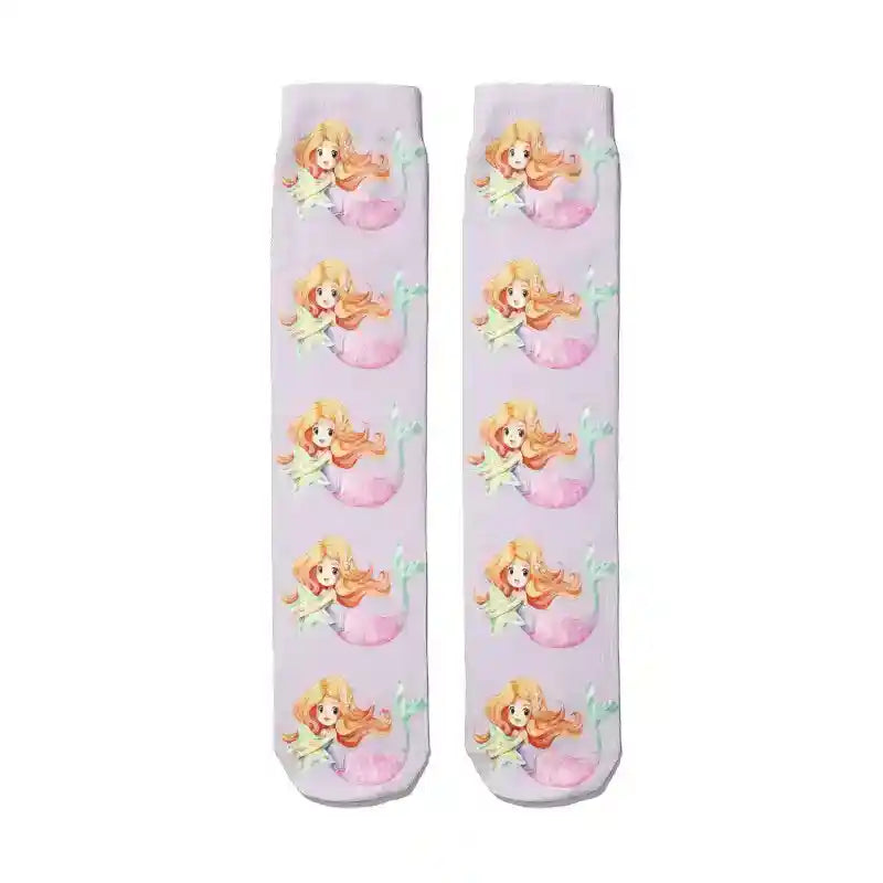 Rainbow Clouds Unicorn Funny Middle Socks Mermaid Star
