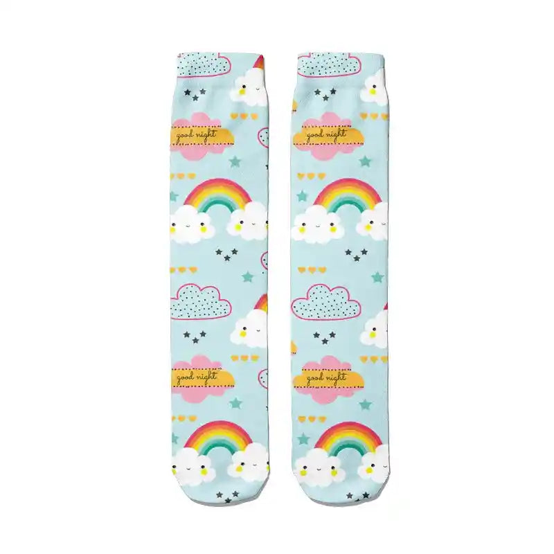 Rainbow Clouds Unicorn Funny Middle Socks Stars