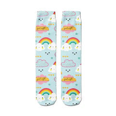 Rainbow Clouds Unicorn Funny Middle Socks Stars
