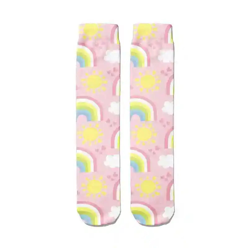 Rainbow Clouds Unicorn Funny Middle Socks Sun Hearts