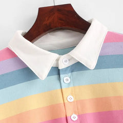 Rainbow Color Button Striped Sweater