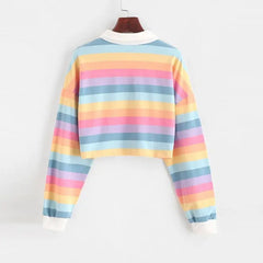 Rainbow Color Button Striped Sweater
