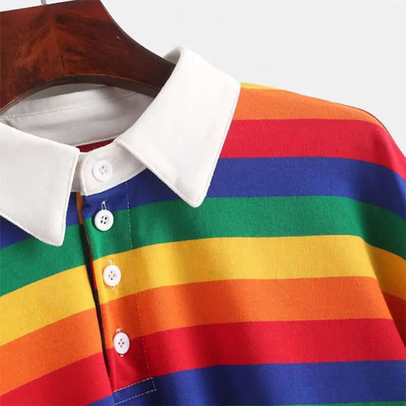 Rainbow Color Button Striped Sweater