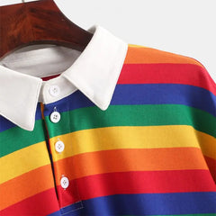 Rainbow Color Button Striped Sweater