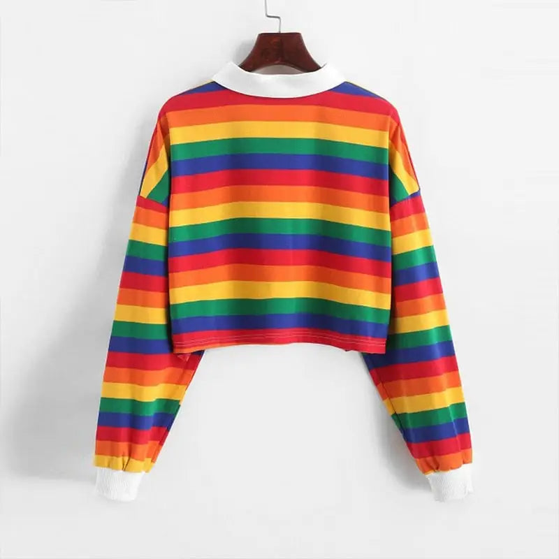 Rainbow Color With Button Striped Sweater