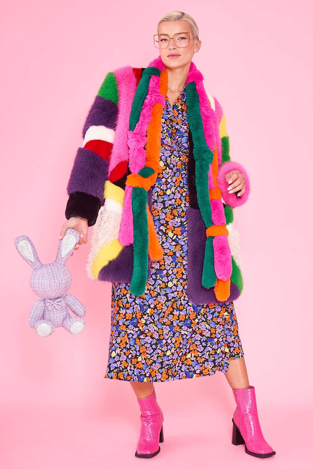 Rainbow Faux Fur Coat S-M / Multicolor