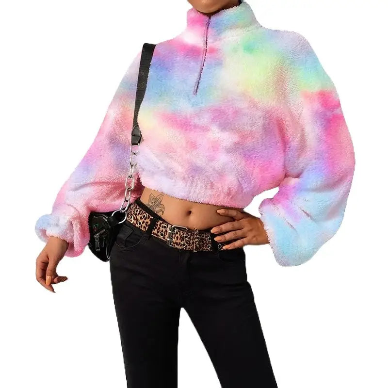 Rainbow Faux Vegan Wool Coat Casual Outerwear