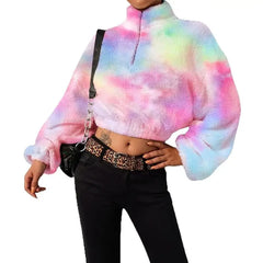 Rainbow Faux Vegan Wool Coat Casual Outerwear