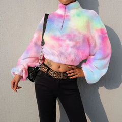 Rainbow Faux Vegan Wool Coat - Sweater
