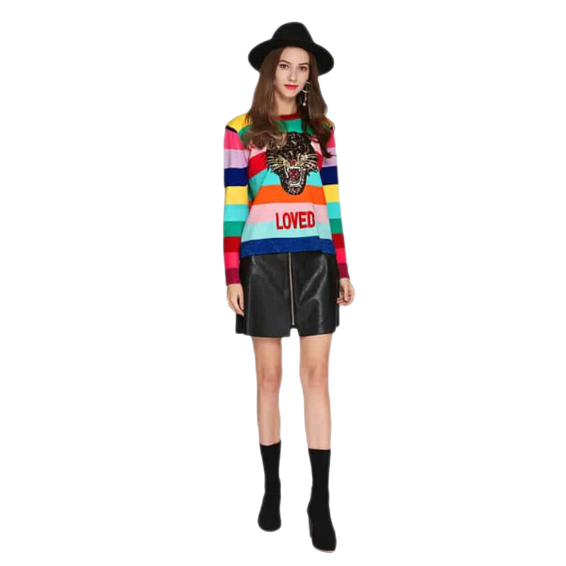 Rainbow Loved Tiger Knitted Sweater