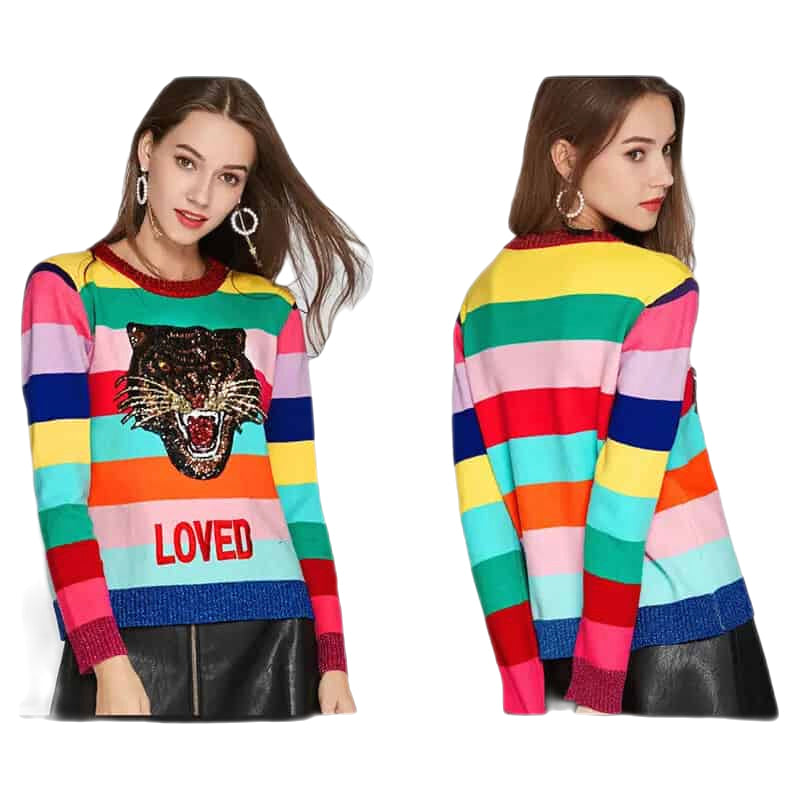 Rainbow Loved Tiger Knitted Sweater - One Size
