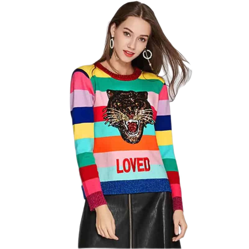 Rainbow Loved Tiger Knitted Sweater