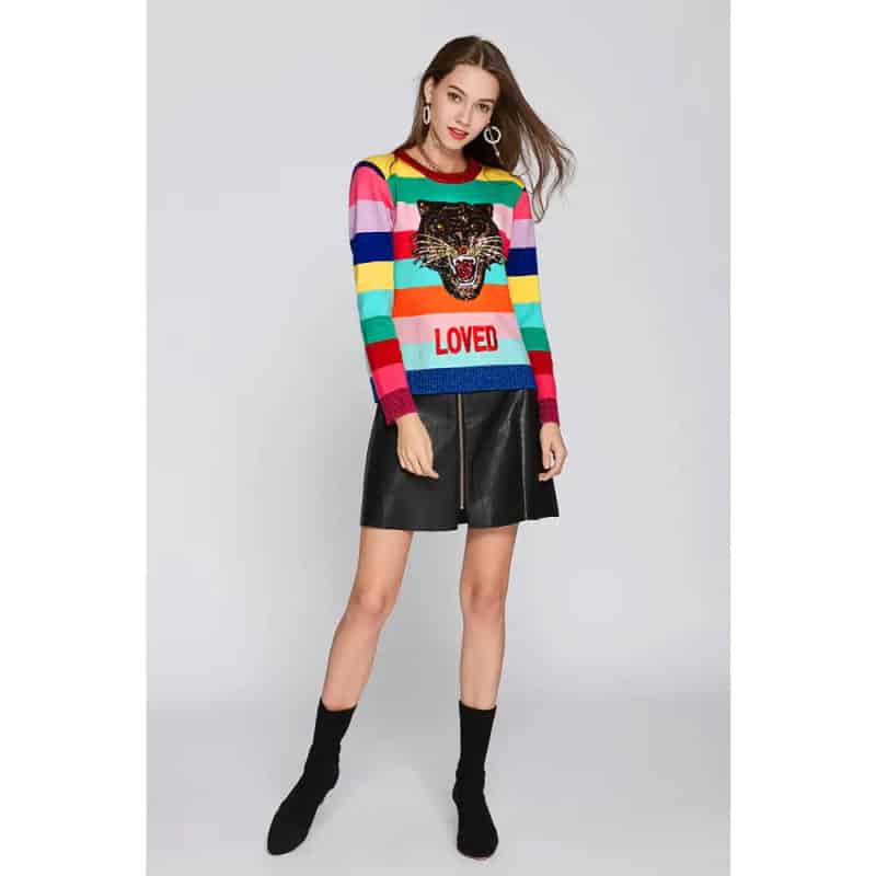 Rainbow Loved Tiger Knitted Sweater - One Size