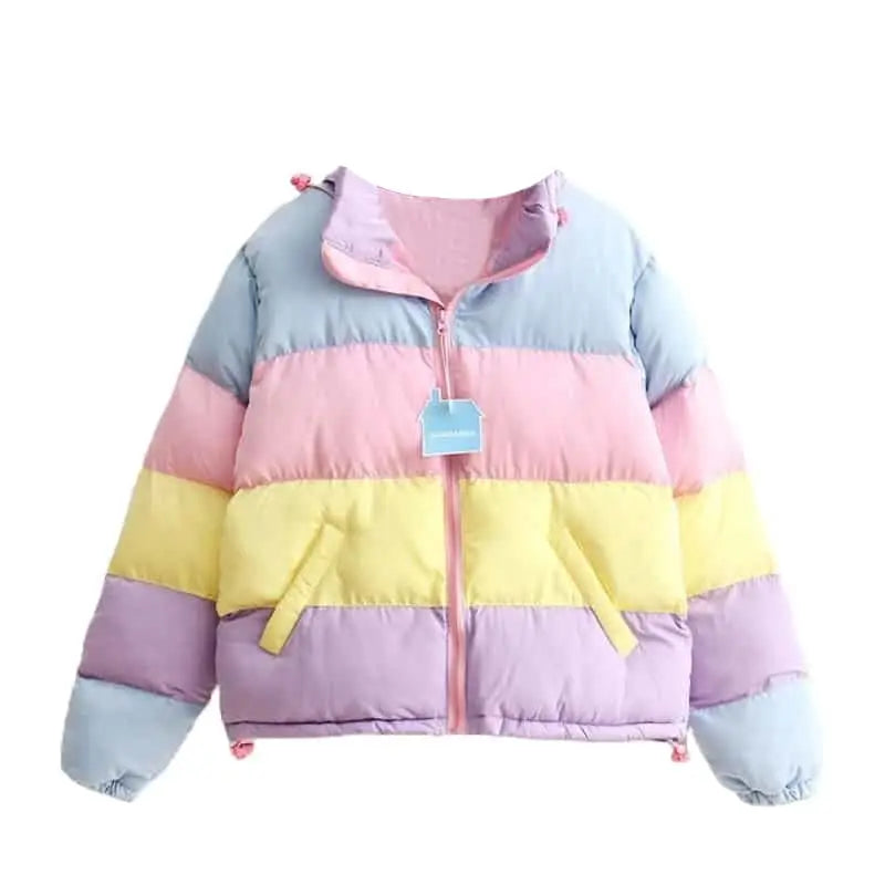Rainbow Padded Coat Jacket for Everyday Wear Pastel Colors