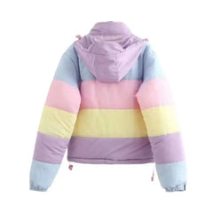 Rainbow Padded Coat Jacket for Everyday Wear Pastel Colors