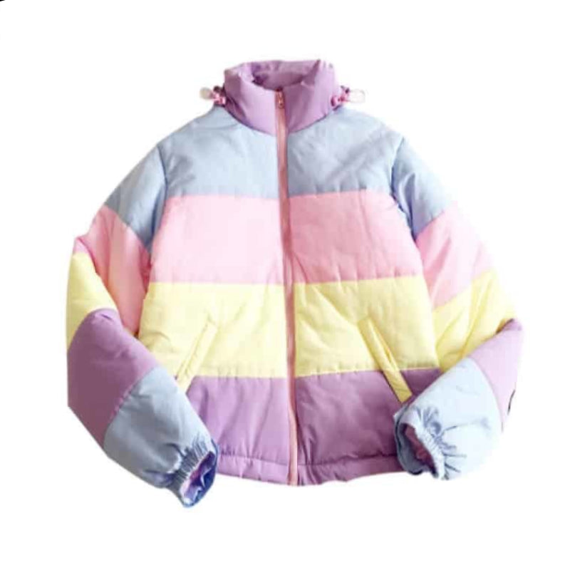 Rainbow Padded Coat Jacket - Pastel Colors / S - WINTER