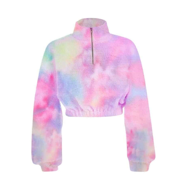 Rainbow Pastel Plush Loose Short Jacket - Pink-Blue / S