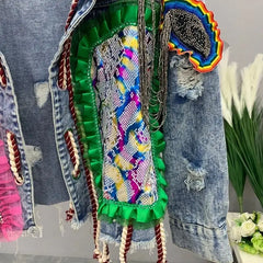 Rainbow Patchwork Denim Jacket with Hood for Kids
