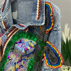 Rainbow Patchwork Denim Jacket with Hood for Kids