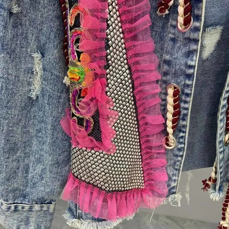 Rainbow Patchwork Denim Jacket with Hood for Kids