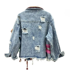 Rainbow Patchwork Denim Jacket with Hood for Kids