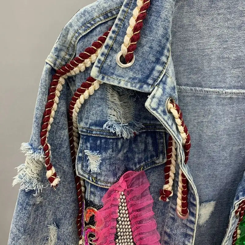 Rainbow Patchwork Denim Jacket with Hood for Kids