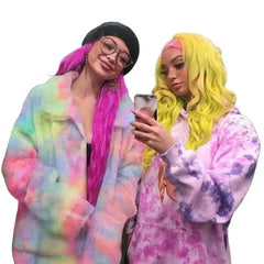 Rainbow Plush Loose Jacket for Cozy Everyday Wear