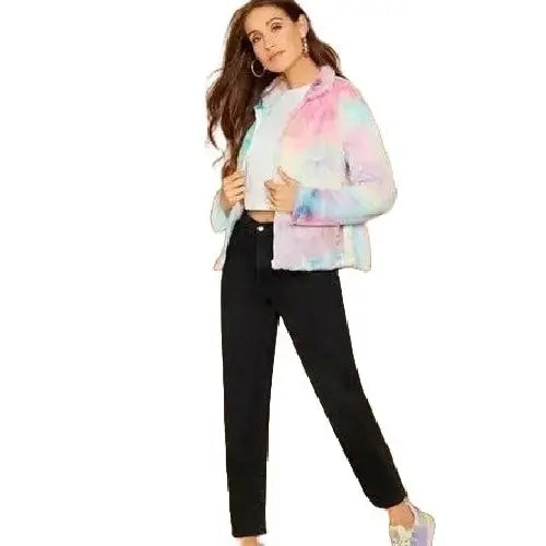 Rainbow Plush Loose Jacket for Cozy Everyday Wear