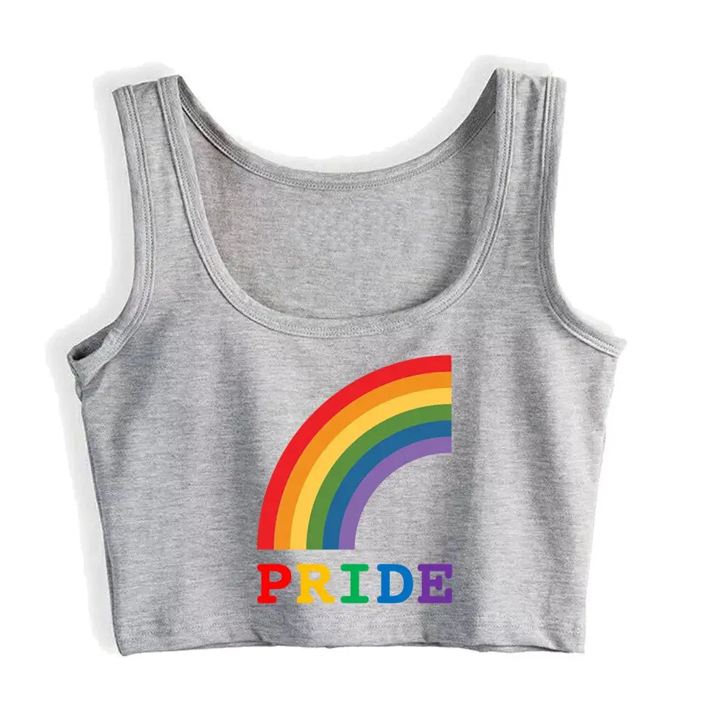 Rainbow Pride LGBT Crop Tank Top Grey / S
